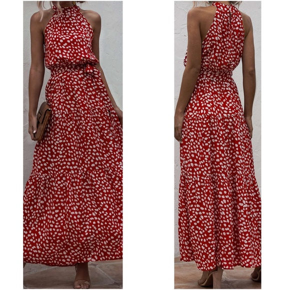 Boho Leopard Print High Waisted Halter Maxi Dress - Picture 2 of 7